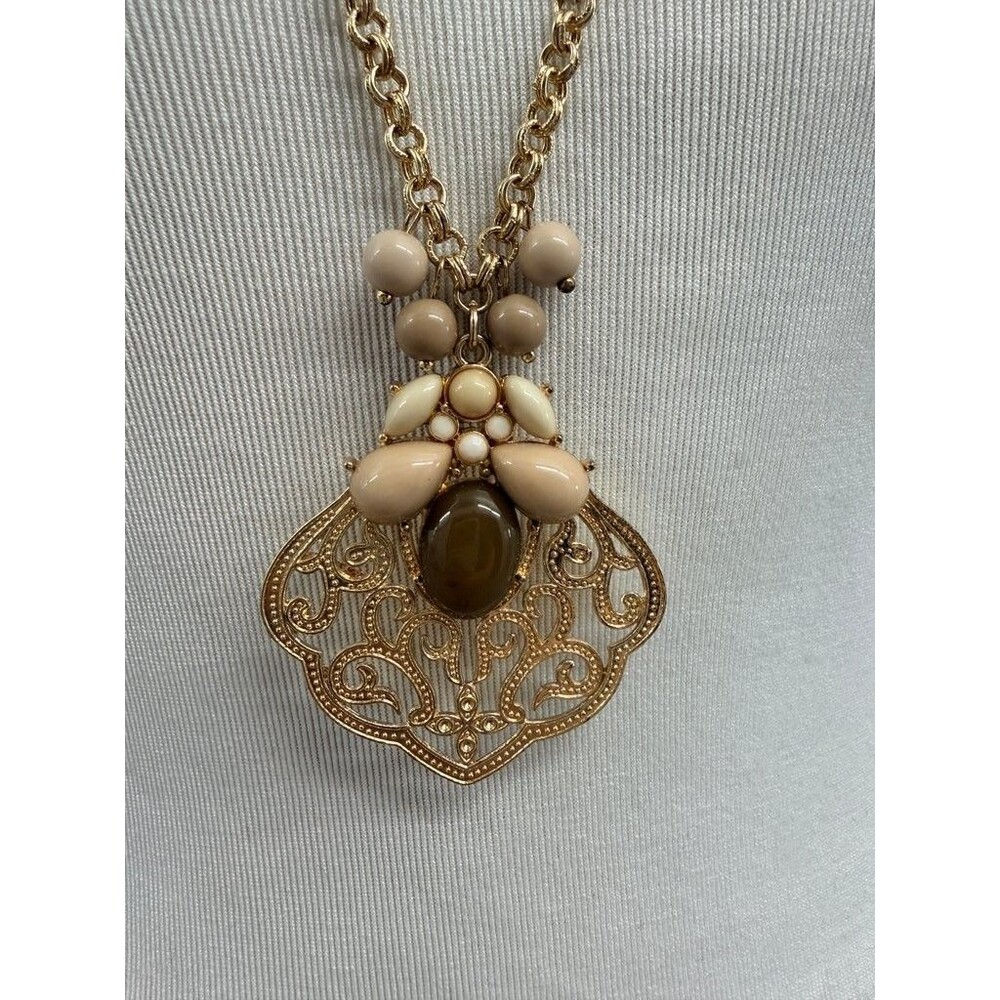 Gold-Tone Pendant Necklace with Beaded Accents - Picture 2 of 3